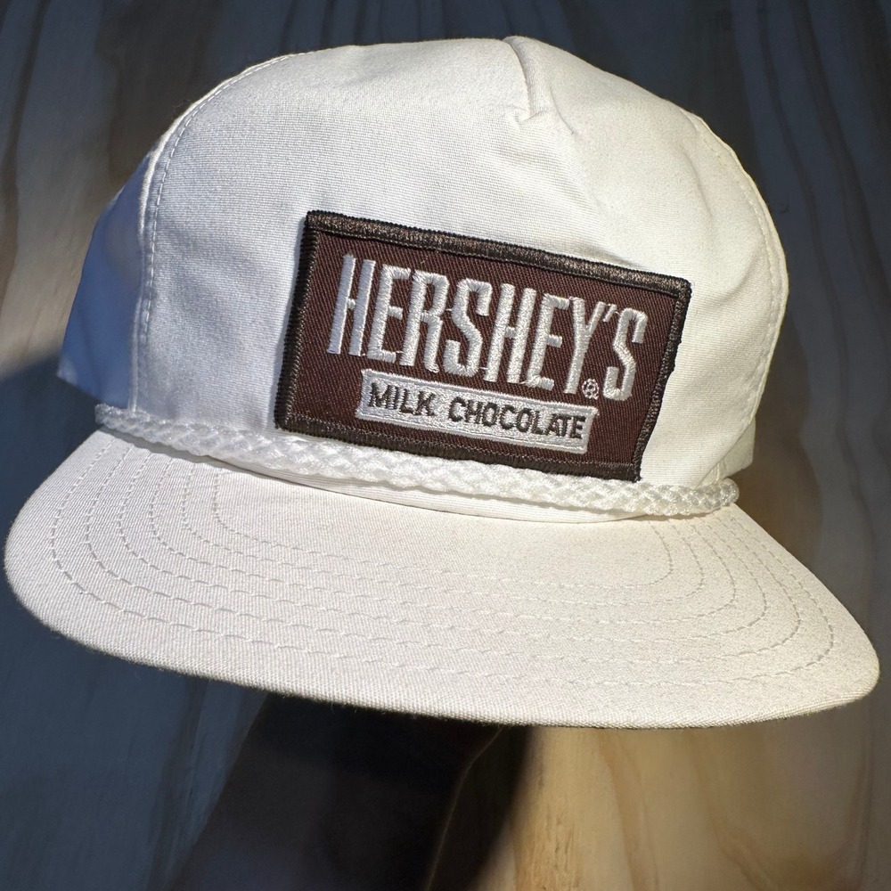 Vintage Hersheys Milk Chocolate Trucker Hat White Snapback Made in USA OSFM